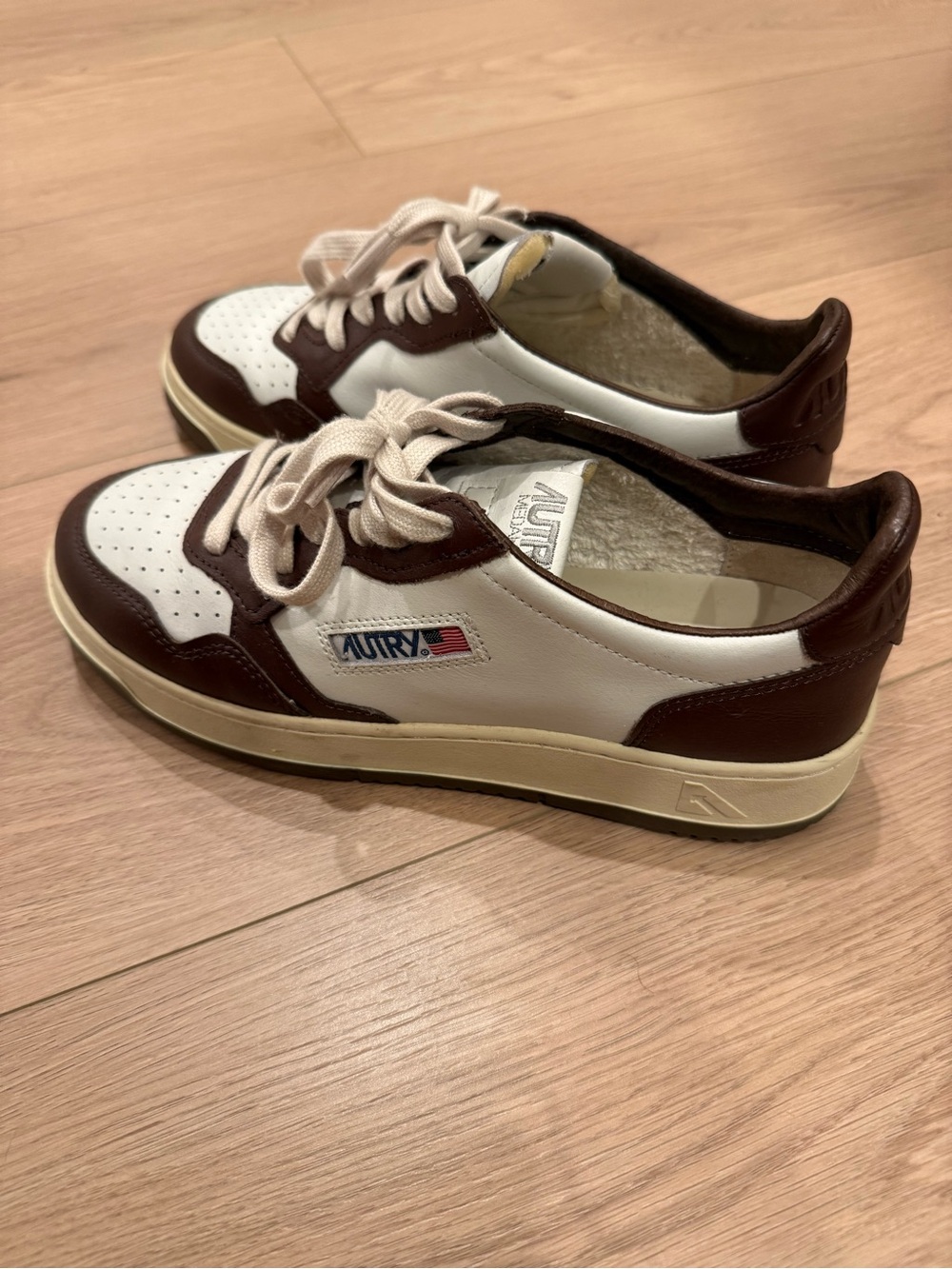 Autry Low-Top Leather Sneakers in White and Brown